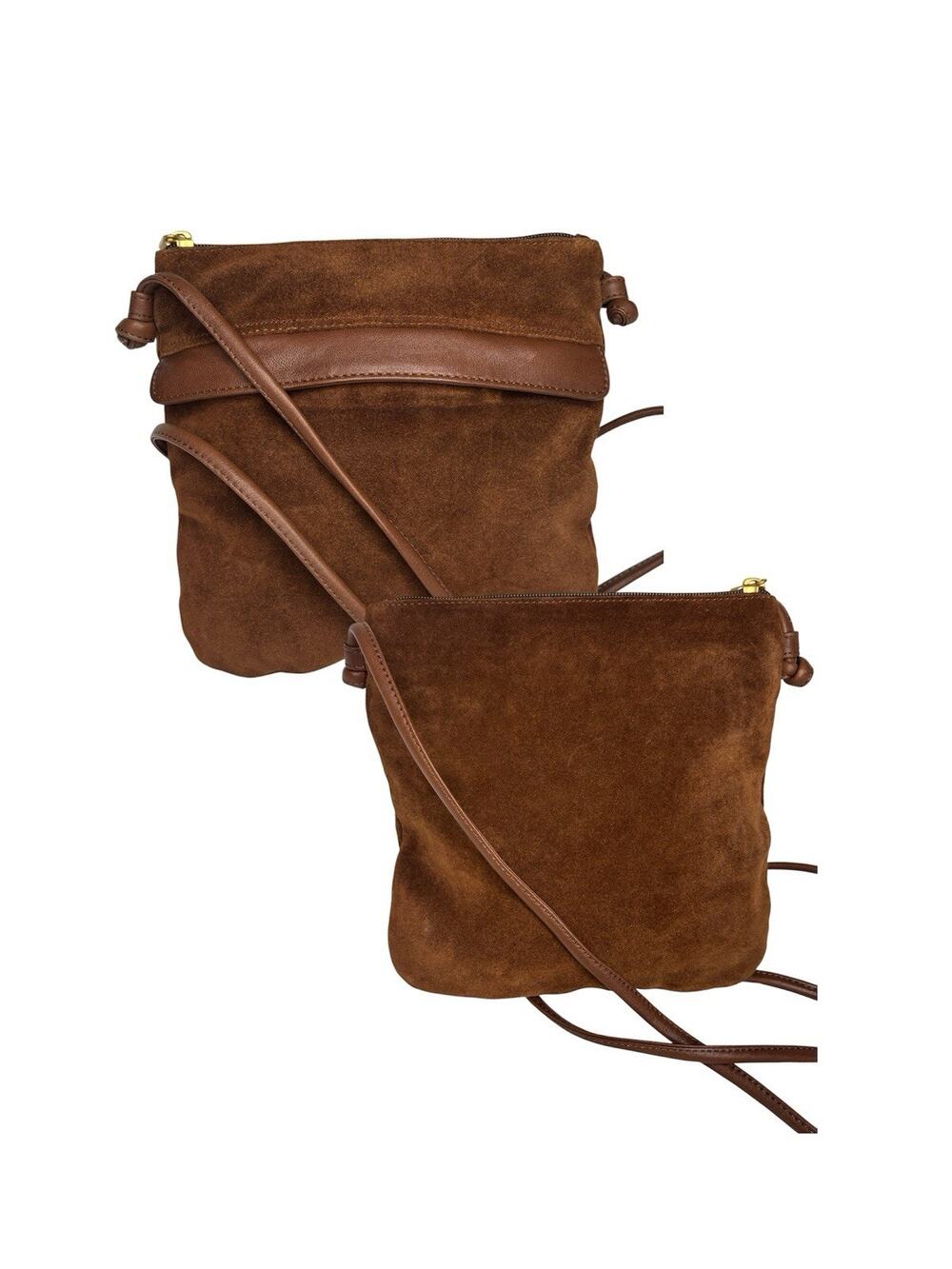 Americana By Sharif Womens Brown Suede Leather Crossbody Bag Purse